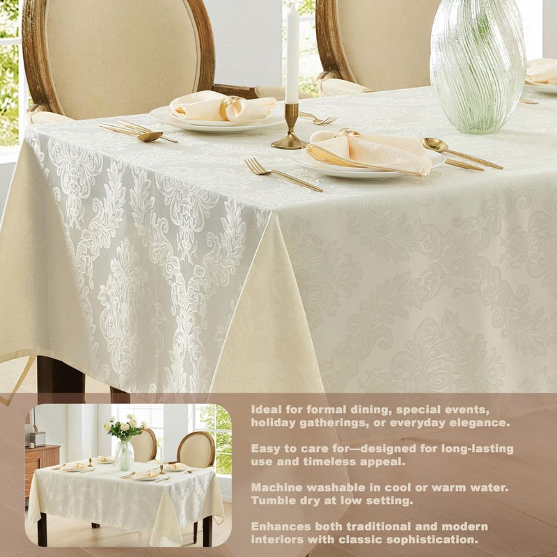 Newbridge Barcelona Luxury Damask Fabric Tablecloth, 60â€ Wide x 102â€ Rectangle, Antique White, 100% Polyester, No Iron, Soil Resistant Dining Room, Party and Banquet Table Cover - Image 3